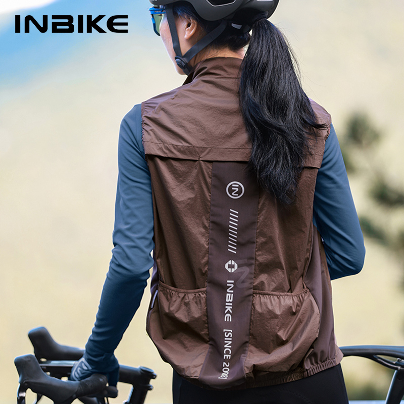 Running Gear Reflective - INBIKE เสื้อปั่นจักรยานผู้หญิงเสื้อแขนกุดสำหรับวิ่งเสื้อกันฝนแจ็คเก็ตจักรยานเสือภูเขาน้ำหนักเบาเสื้อกันลมสะท้อนแสงมีกระเป๋า