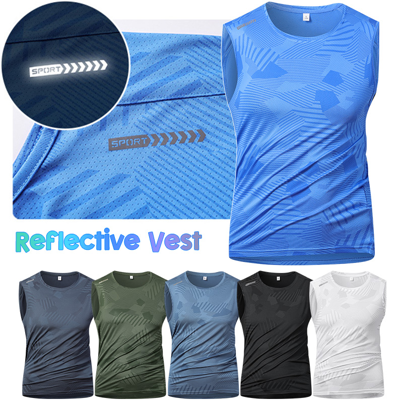 Running Gear Reflective - เสื้อกั๊กสะท้อนแสงสำหรับผู้ชาย วิ่งออกกำลังกาย ระบายอากาศได้ดี ผ้าไหมน้ำแข็ง สำหรับฟิตเนส ปั่นจักรยาน