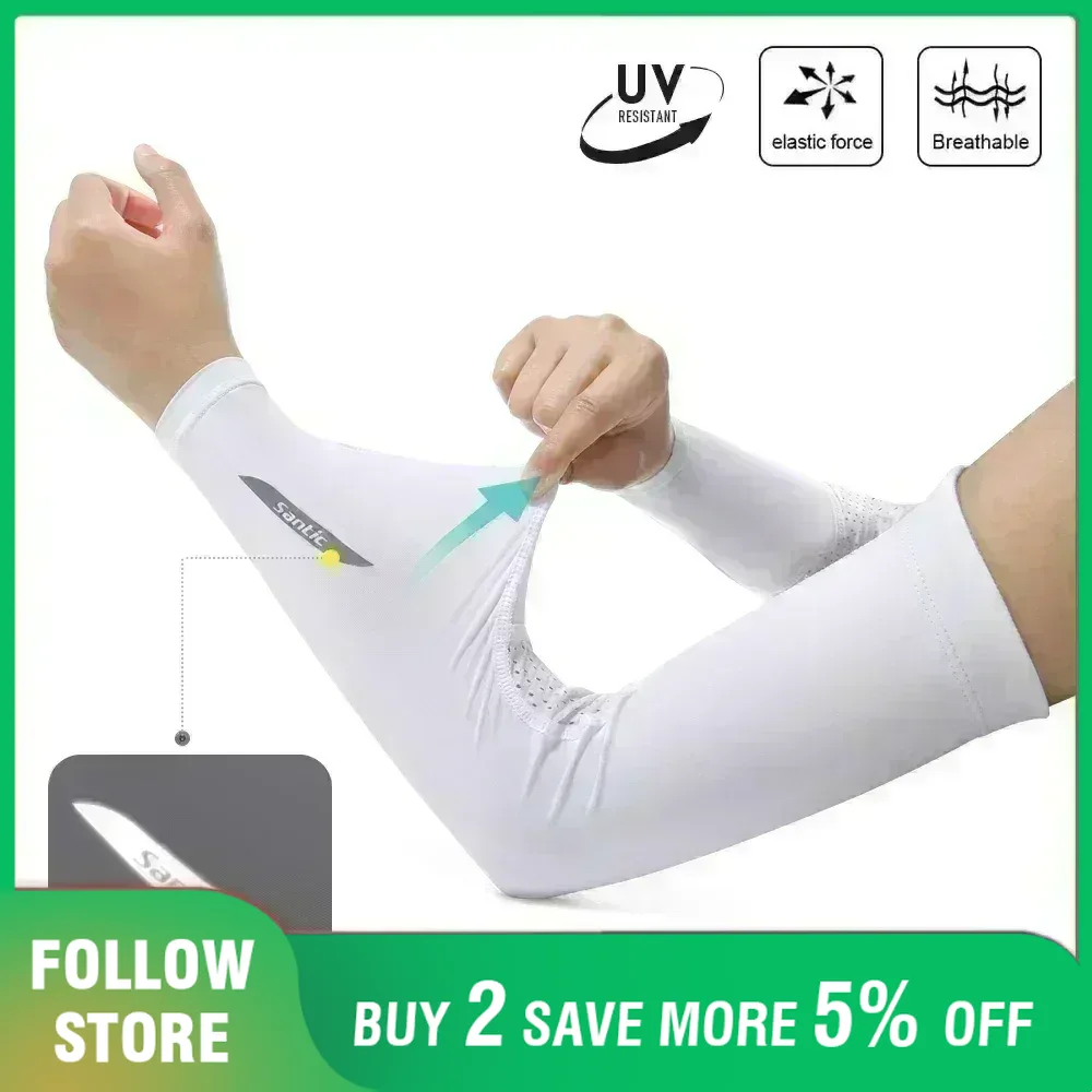 Running Gear Essential - Santic กีฬาแขนบีบอัดแขนฤดูร้อนใหม่ป้องกันรังสียูวีบาสเกตบอลฟุตบอลเบสบอลวิ่งระบายความร้อนแขนอุปกรณ์ป้องกัน