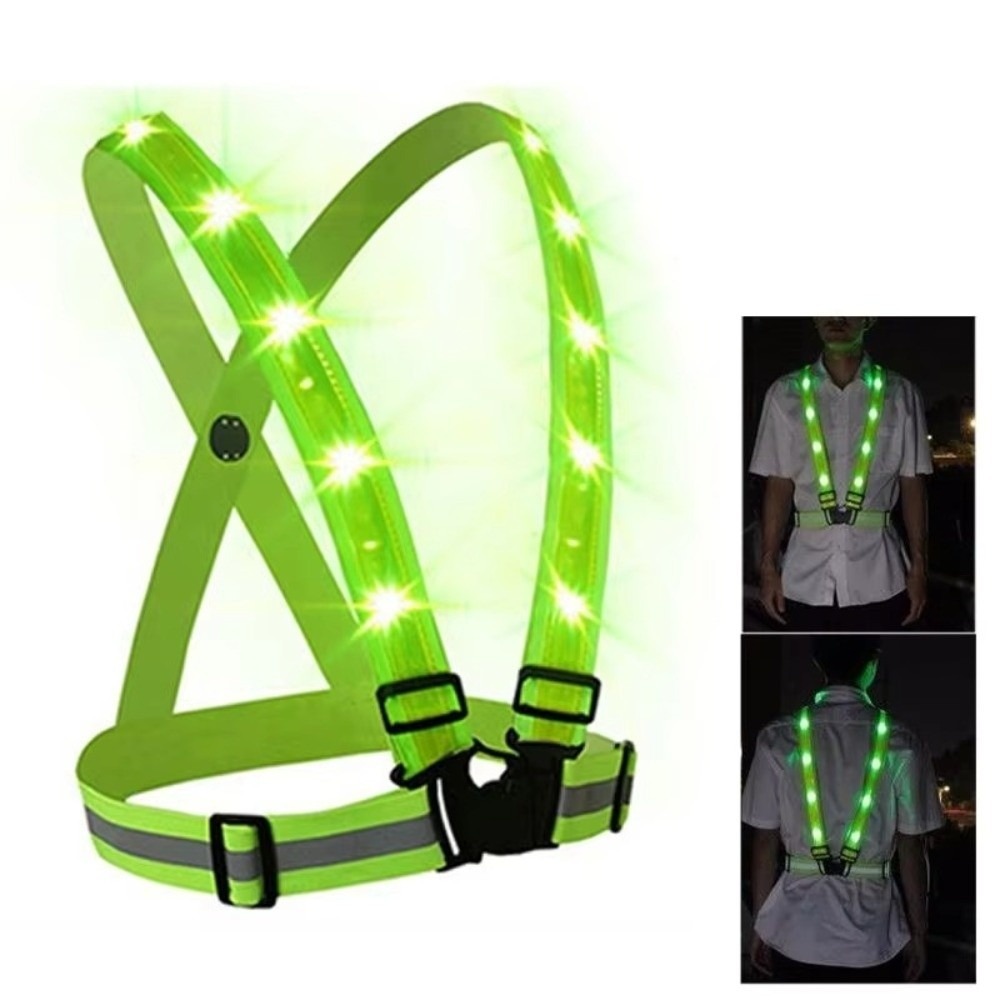 Running Gear Reflective - เสื้อกั๊กนิรภัย LED โพลีเอสเตอร์ใหม่ สีเขียว ชาร์จ USB