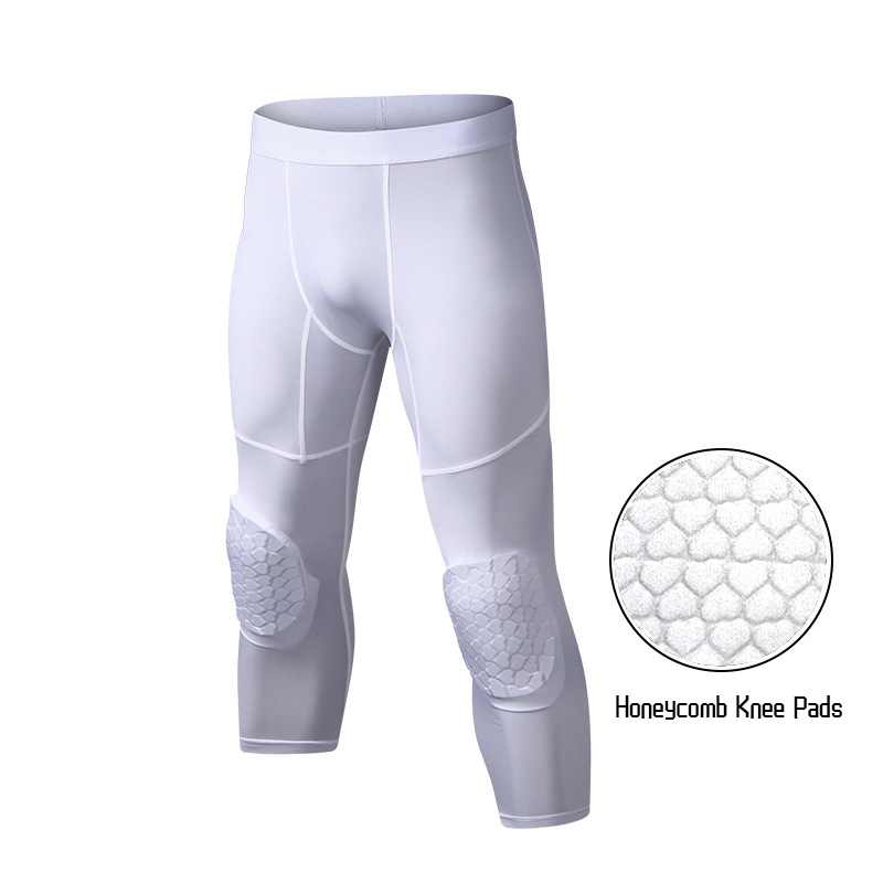 Running Gear Essential - กางเกงบาสเก็ตบอลสำหรับผู้ชายพร้อมแผ่นรองเข่าเลกกิ้งแบบรัด3/4กางเกงขี่จักรยานสำหรับวิ่งอุปกรณ์ป้องกันตอนเล่นกีฬา