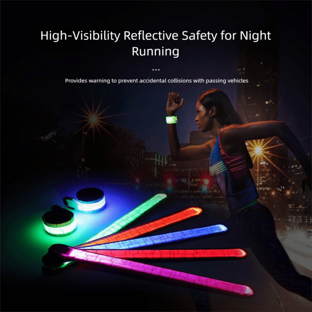 Running Gear Reflective - สายรัดแขนวิ่งกลางคืนสไตล์แบตเตอรี่ 5 สีแถบไฟ LED ที่มองเห็นได้สูง USB